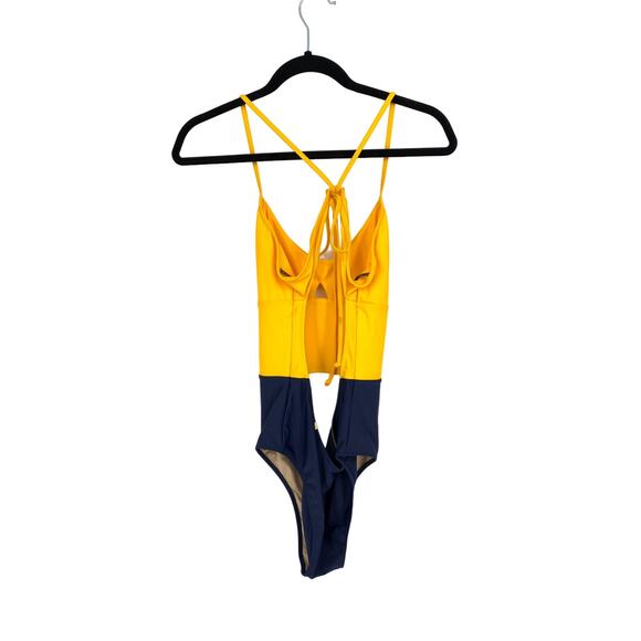 Summersalt The Swan Dive One Piece Swimsuit Womens 10 Yellow Blue Cutouts - Picture 3 of 5